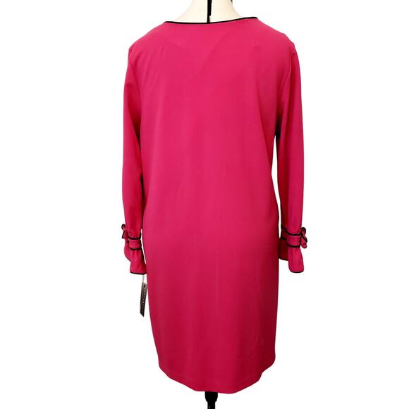 Sharagano Pink/Rose Dress with Black Trim and Bow Sleeves SZ 18 - Picture 5 of 10